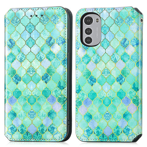 Coque Portefeuille Motif Fantaisie Livre Cuir Etui Clapet S02D pour Motorola Moto E32 Vert