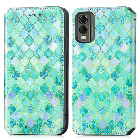 Coque Portefeuille Motif Fantaisie Livre Cuir Etui Clapet S02D pour Nokia C32 Vert