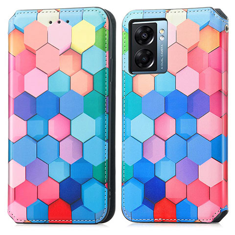 Coque Portefeuille Motif Fantaisie Livre Cuir Etui Clapet S02D pour Oppo A77 5G Colorful