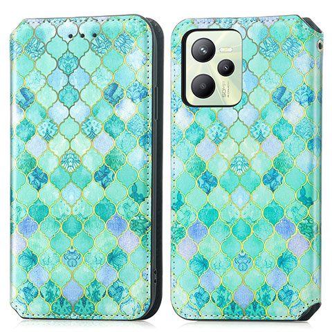 Coque Portefeuille Motif Fantaisie Livre Cuir Etui Clapet S02D pour Realme C35 Vert