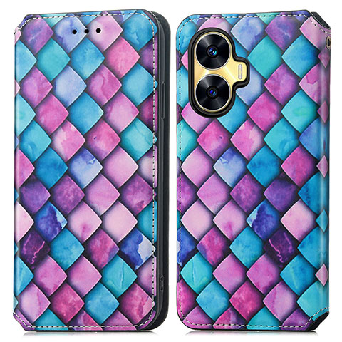 Coque Portefeuille Motif Fantaisie Livre Cuir Etui Clapet S02D pour Realme C55 Violet