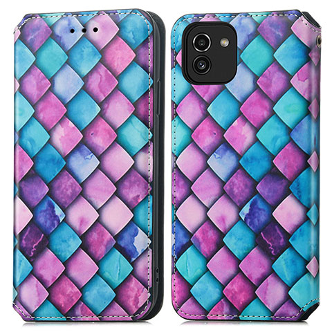 Coque Portefeuille Motif Fantaisie Livre Cuir Etui Clapet S02D pour Samsung Galaxy A03 Violet