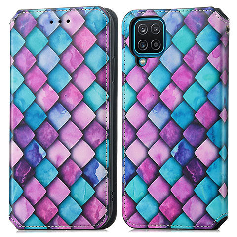 Coque Portefeuille Motif Fantaisie Livre Cuir Etui Clapet S02D pour Samsung Galaxy A12 Nacho Violet