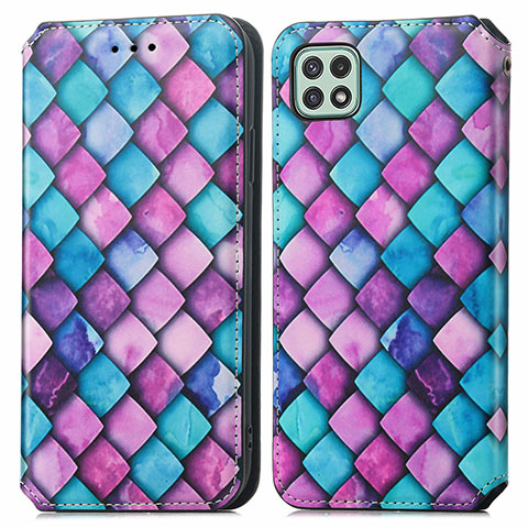 Coque Portefeuille Motif Fantaisie Livre Cuir Etui Clapet S02D pour Samsung Galaxy A22 5G Violet