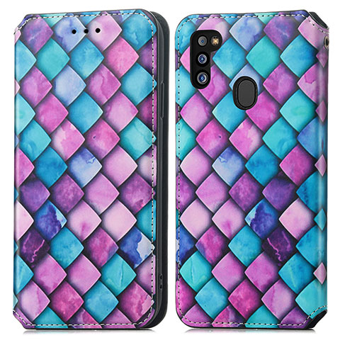 Coque Portefeuille Motif Fantaisie Livre Cuir Etui Clapet S02D pour Samsung Galaxy M21 Violet