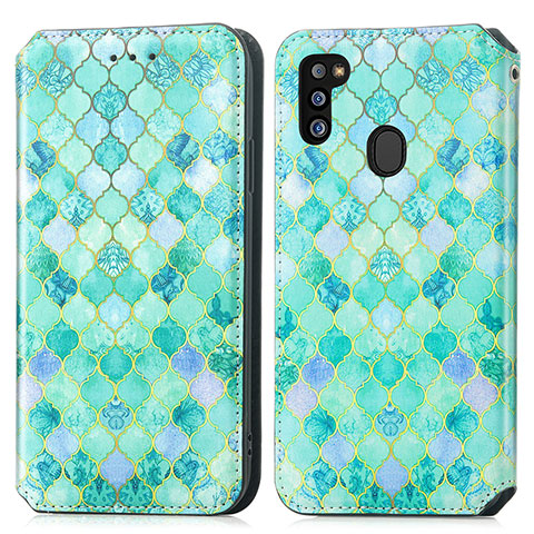 Coque Portefeuille Motif Fantaisie Livre Cuir Etui Clapet S02D pour Samsung Galaxy M30s Vert