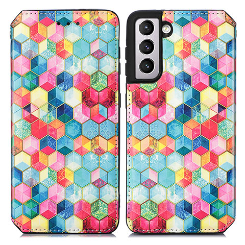 Coque Portefeuille Motif Fantaisie Livre Cuir Etui Clapet S02D pour Samsung Galaxy S21 5G Colorful