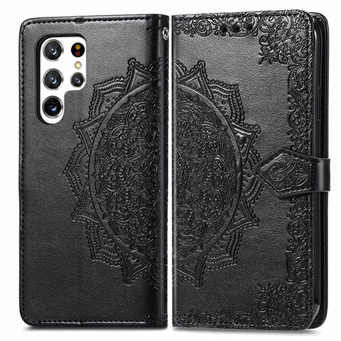 Coque Portefeuille Motif Fantaisie Livre Cuir Etui Clapet S02D pour Samsung Galaxy S23 Ultra 5G Noir