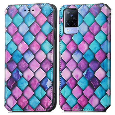 Coque Portefeuille Motif Fantaisie Livre Cuir Etui Clapet S02D pour Vivo V21 5G Violet