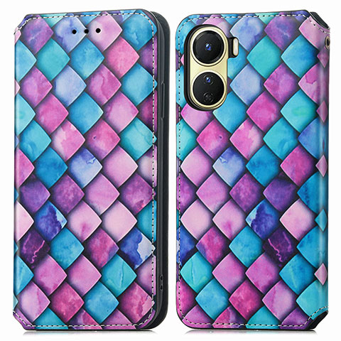 Coque Portefeuille Motif Fantaisie Livre Cuir Etui Clapet S02D pour Vivo Y16 Violet