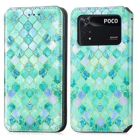 Coque Portefeuille Motif Fantaisie Livre Cuir Etui Clapet S02D pour Xiaomi Poco M4 Pro 4G Vert