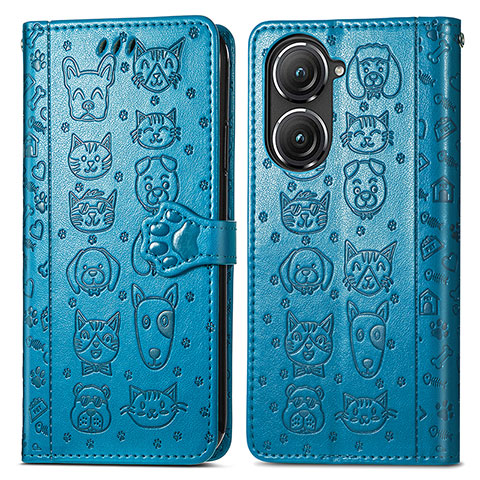 Coque Portefeuille Motif Fantaisie Livre Cuir Etui Clapet S03D pour Asus Zenfone 9 Bleu