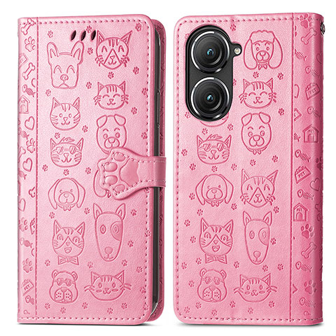 Coque Portefeuille Motif Fantaisie Livre Cuir Etui Clapet S03D pour Asus Zenfone 9 Rose