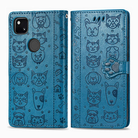 Coque Portefeuille Motif Fantaisie Livre Cuir Etui Clapet S03D pour Google Pixel 4a Bleu