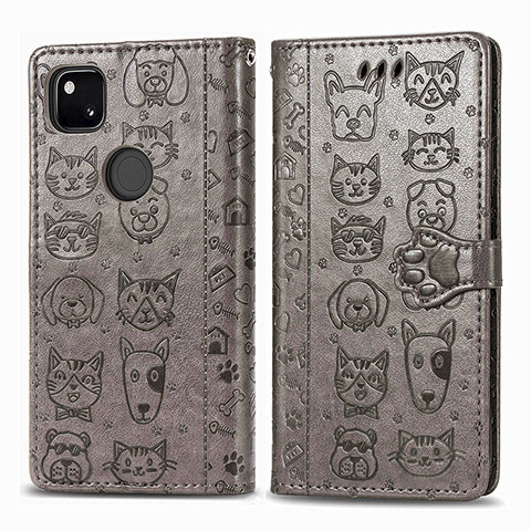 Coque Portefeuille Motif Fantaisie Livre Cuir Etui Clapet S03D pour Google Pixel 4a Gris