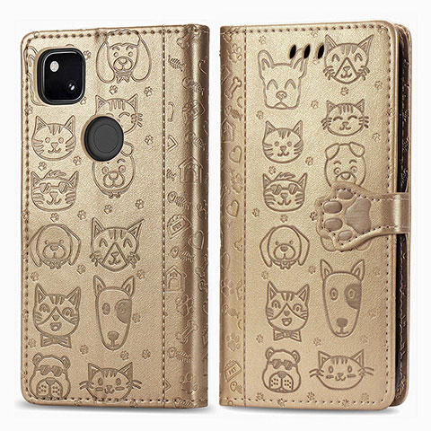 Coque Portefeuille Motif Fantaisie Livre Cuir Etui Clapet S03D pour Google Pixel 4a Or