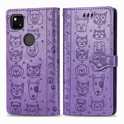 Coque Portefeuille Motif Fantaisie Livre Cuir Etui Clapet S03D pour Google Pixel 4a Violet