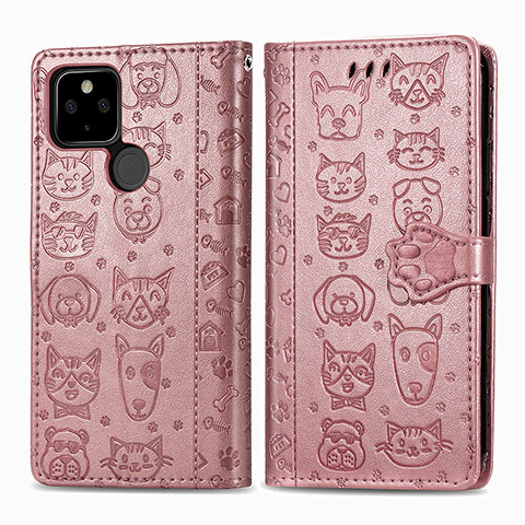 Coque Portefeuille Motif Fantaisie Livre Cuir Etui Clapet S03D pour Google Pixel 5 Or Rose