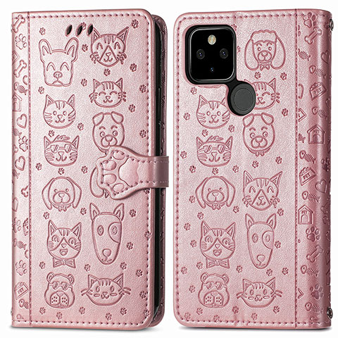 Coque Portefeuille Motif Fantaisie Livre Cuir Etui Clapet S03D pour Google Pixel 5a 5G Or Rose