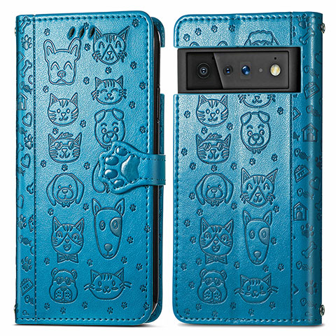 Coque Portefeuille Motif Fantaisie Livre Cuir Etui Clapet S03D pour Google Pixel 6 5G Bleu