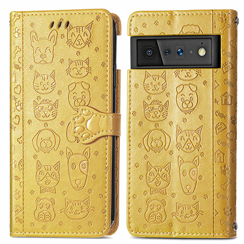 Coque Portefeuille Motif Fantaisie Livre Cuir Etui Clapet S03D pour Google Pixel 6 5G Jaune