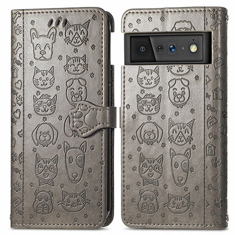 Coque Portefeuille Motif Fantaisie Livre Cuir Etui Clapet S03D pour Google Pixel 6 Pro 5G Gris