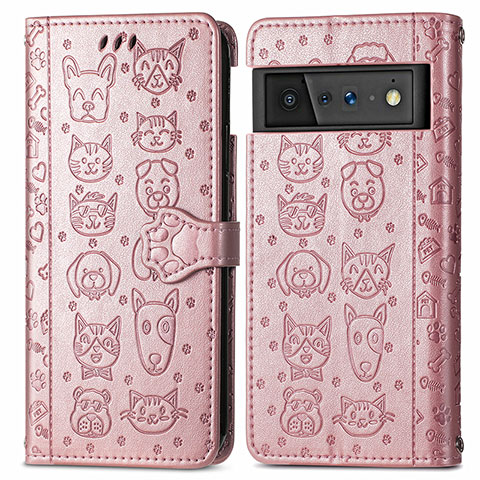 Coque Portefeuille Motif Fantaisie Livre Cuir Etui Clapet S03D pour Google Pixel 6 Pro 5G Or Rose