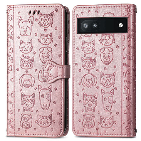 Coque Portefeuille Motif Fantaisie Livre Cuir Etui Clapet S03D pour Google Pixel 6a 5G Or Rose