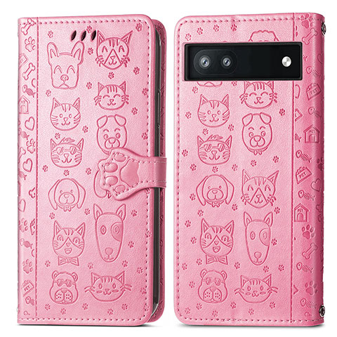 Coque Portefeuille Motif Fantaisie Livre Cuir Etui Clapet S03D pour Google Pixel 6a 5G Rose