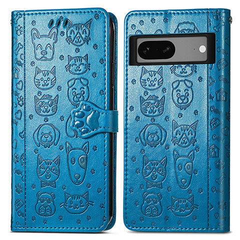 Coque Portefeuille Motif Fantaisie Livre Cuir Etui Clapet S03D pour Google Pixel 7 5G Bleu