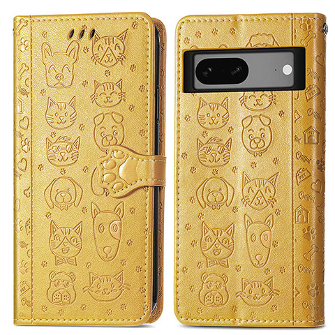 Coque Portefeuille Motif Fantaisie Livre Cuir Etui Clapet S03D pour Google Pixel 7 5G Jaune