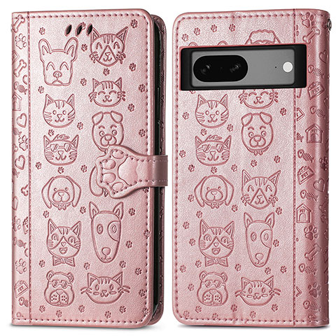 Coque Portefeuille Motif Fantaisie Livre Cuir Etui Clapet S03D pour Google Pixel 7 5G Or Rose