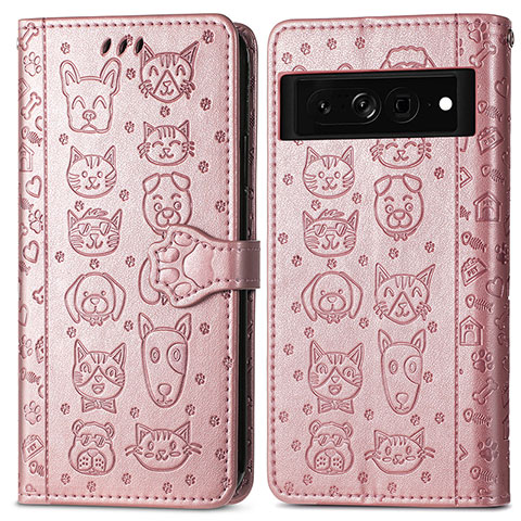 Coque Portefeuille Motif Fantaisie Livre Cuir Etui Clapet S03D pour Google Pixel 7 Pro 5G Or Rose