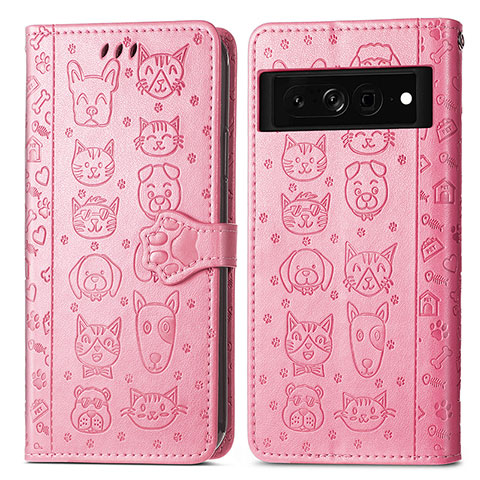 Coque Portefeuille Motif Fantaisie Livre Cuir Etui Clapet S03D pour Google Pixel 7 Pro 5G Rose