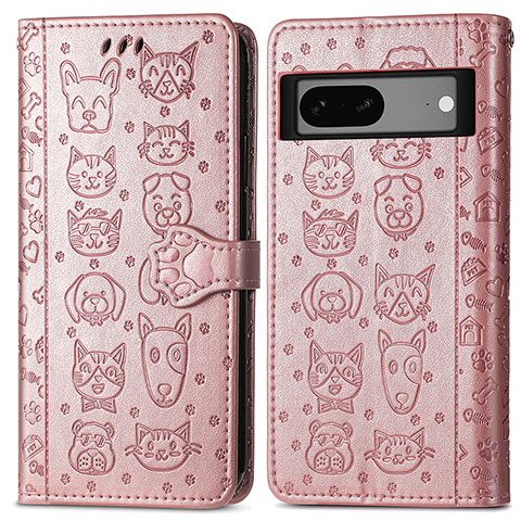 Coque Portefeuille Motif Fantaisie Livre Cuir Etui Clapet S03D pour Google Pixel 7a 5G Or Rose