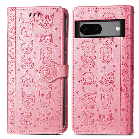 Coque Portefeuille Motif Fantaisie Livre Cuir Etui Clapet S03D pour Google Pixel 7a 5G Rose