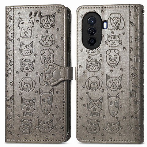 Coque Portefeuille Motif Fantaisie Livre Cuir Etui Clapet S03D pour Huawei Enjoy 50 Gris