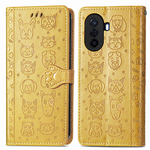 Coque Portefeuille Motif Fantaisie Livre Cuir Etui Clapet S03D pour Huawei Enjoy 50 Jaune