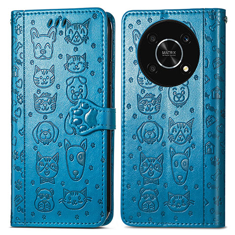 Coque Portefeuille Motif Fantaisie Livre Cuir Etui Clapet S03D pour Huawei Enjoy 50 Pro Bleu