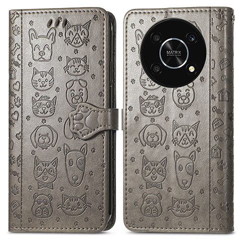 Coque Portefeuille Motif Fantaisie Livre Cuir Etui Clapet S03D pour Huawei Enjoy 50 Pro Gris