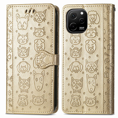 Coque Portefeuille Motif Fantaisie Livre Cuir Etui Clapet S03D pour Huawei Enjoy 50z Or