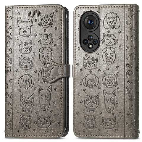 Coque Portefeuille Motif Fantaisie Livre Cuir Etui Clapet S03D pour Huawei Honor 50 5G Gris