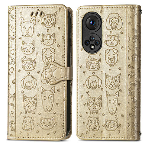 Coque Portefeuille Motif Fantaisie Livre Cuir Etui Clapet S03D pour Huawei Honor 50 5G Or