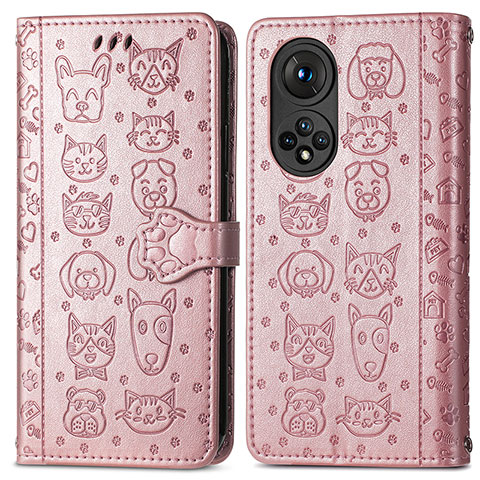 Coque Portefeuille Motif Fantaisie Livre Cuir Etui Clapet S03D pour Huawei Honor 50 5G Or Rose