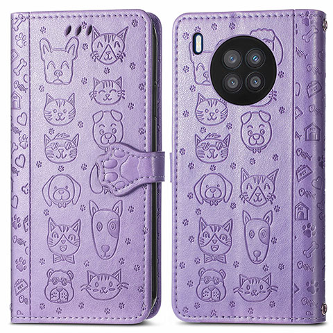 Coque Portefeuille Motif Fantaisie Livre Cuir Etui Clapet S03D pour Huawei Honor 50 Lite Violet