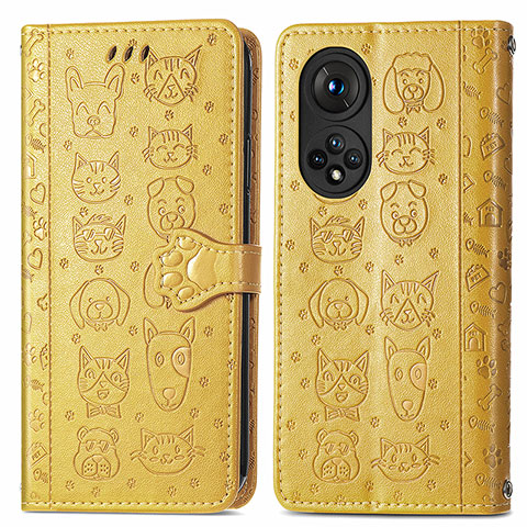 Coque Portefeuille Motif Fantaisie Livre Cuir Etui Clapet S03D pour Huawei Honor 50 Pro 5G Jaune