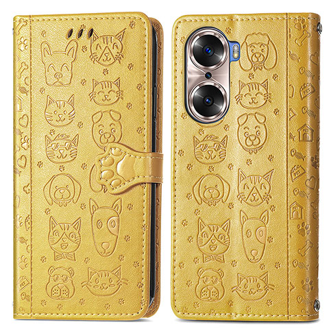 Coque Portefeuille Motif Fantaisie Livre Cuir Etui Clapet S03D pour Huawei Honor 60 5G Jaune