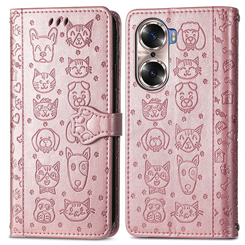 Coque Portefeuille Motif Fantaisie Livre Cuir Etui Clapet S03D pour Huawei Honor 60 5G Or Rose