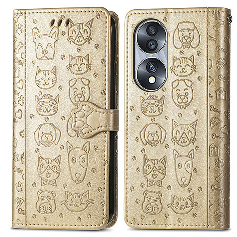 Coque Portefeuille Motif Fantaisie Livre Cuir Etui Clapet S03D pour Huawei Honor 70 5G Or