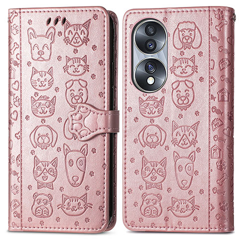 Coque Portefeuille Motif Fantaisie Livre Cuir Etui Clapet S03D pour Huawei Honor 70 5G Or Rose